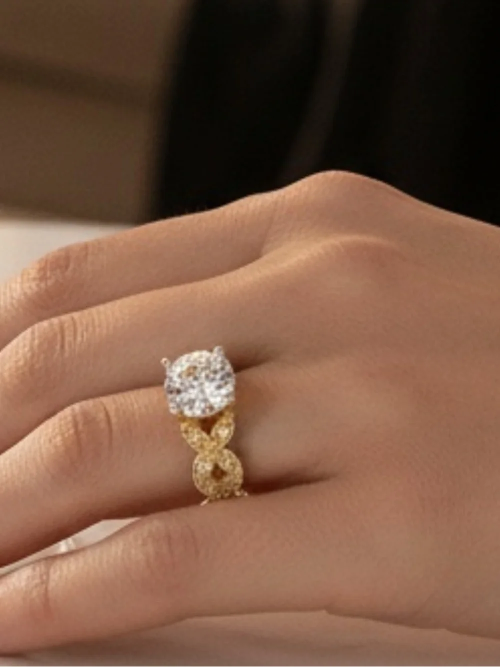 Gold & Silver Toned Cubic Zirconia S925 Ring Size 7
